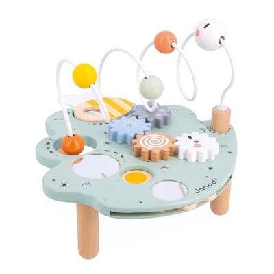 Janod - Mesa de Actividades Sweet Cocoon - 5 Actividades Primera Infancia - Juguete de Estímulo - Ejercita Motricidad Fina - Hoja de Actividades de Madera FSC - A Partir de 18 Meses, J04056