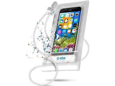 SBS Custodia impermeabile per smartphone iPhone, Samsung, Oppo, Xiaomi, Huawei fino a 6,5”, finestra touch trasparente, laccio da collo, IPX6, bianco
