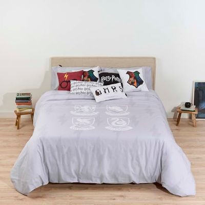 BELUM | Housse de couette avec boutons 100% coton modèle Hogwarts Shields Lit de 180 cm (260 x 240 cm) ; housse de couette légère et confortable ; housse de couette sous licence officielle