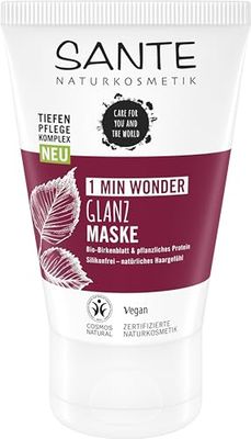 SANTE Naturkosmetik FAMILY 1 Min Wonder Shine Mask, Silicone-Free Hair Mask with Organic Birch Leaf Extract and Vegetable Protein, Vegan Hair Care for Noticeably More Shine and Smoothness, 150 ml