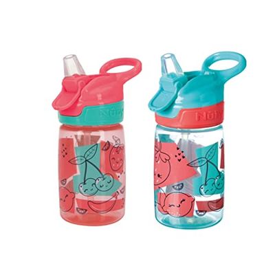 Nuby Incredible Gulp – Tasse pour enfants | Anti-fuites | Poignée de transport | 360ml | Motifs Fraises | +18 Mois | 2 Pack