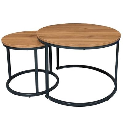 DRW Set de 2 Tables d'appoint en Bois et métal en Naturel et Noir 60 x 60 x 45 cm