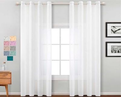 TRAMAS+ Cortinas Visillo Semitransparente para Salón y Dormitorio 140x260 cm, con Ojales, Dormitorio, Infantil, Juvenil y Adulto y Comedor – Blanco