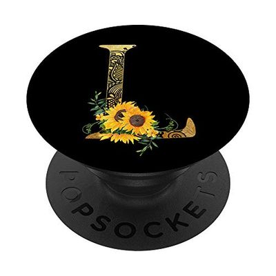 Letter L Initial Pretty Yellow Sunflower Mandala PopSockets PopGrip: Swappable Grip for Phones & Tablets