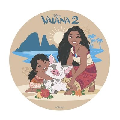 dekora - Décoration pour Gâteaux d’Anniversaire - Cake Topper Vaiana 2 20 cm - Disque en Azyme Comestible pour Gâteau Sans Gluten, Sans Sucres Ajoutés, Sans Lactose - Convient aux Végétariens