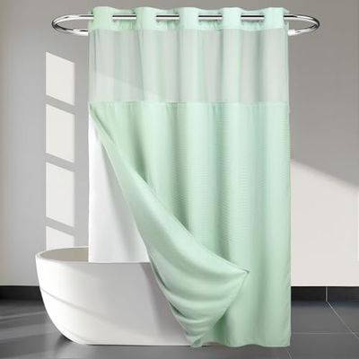Tenda da doccia a nido d'ape con fodera a scatto, 71 x 74 cm (larghezza x altezza), qualità alberghiera, tenda da bagno tipo spa, luce verde