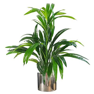 Leaf Design UK Realistic Artificial Foliage Plant with Pot, Metal, Bamboo Silver Planter, 65cm
