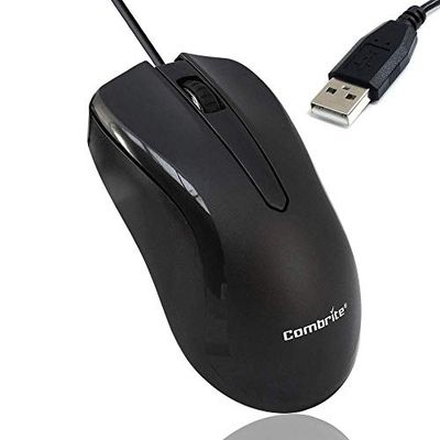 Combrite M40 Souris Optique Filaire USB avec molette de défilement en Caoutchouc et LED Rouge Noir