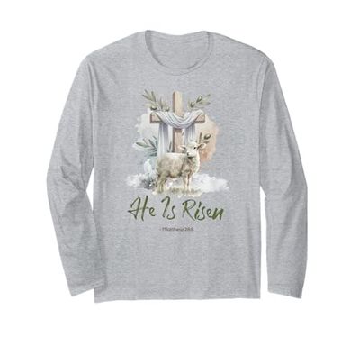 Egli è risorto Pasqua Agnello cristiano & Bibbia Croce Maglia a Manica