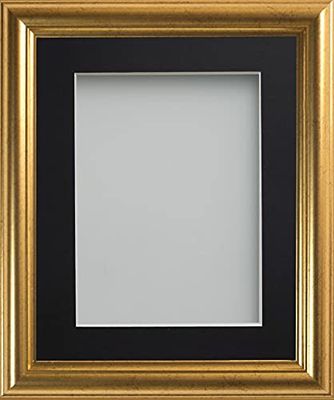 Frame Company Eldridge Gold Photo Frame with Black Mount, 12x10 for 9x7 inch, fitted with perspex