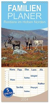 Familienplaner 2024 - Rentiere im Hohen Norden mit 5 Spalten (Wandkalender, 21 cm x 45 cm) CALVENDO