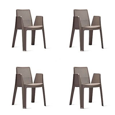 GARBAR Play Set van 4 stoelen met armleuningen, voor tuin, terras, balkon, picknick, camping, catering, evenementen, vergaderingen, design, licht, stapelbaar, chocoladebruin