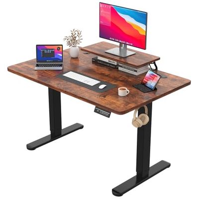 JUMMICO Bureau électrique réglable en Hauteur avec Support d'écran - 120 x 60 cm - Marron