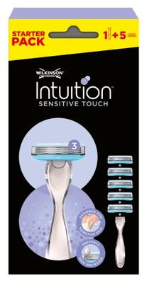 Wilkinson Sword Afeitadora Intuition Sensitive Touch - Pack con 1 afeitadora + 5 cabezales de recarga - Formato conveniencia afeitadora trilama para mujer