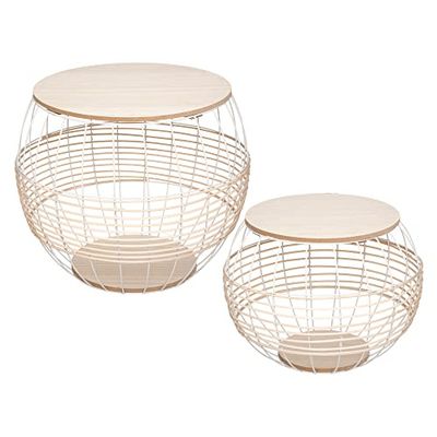 ATMOSPHERA CREATEUR D'INTERIEUR ATM-179126 Atmosphera-koffietafel van metaal, wit en rotan, 2 stuks