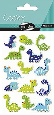 Maildor - Ref CY006O - Cooky Stickers (Single Sheet) - 7.5 x 12cm - Cute Dinosaurs Designs - Approximately 14 Stickers, 3D Stickers, Suitable for Children Aged 3+