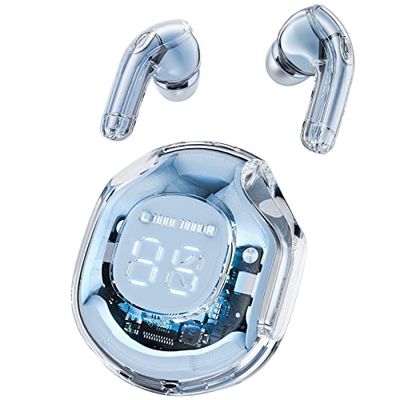ACEFAST Bezprzewodowe słuchawki Bluetooth 5.3, wyświetlacz LED, mini kryształowe słuchawki douszne z bezprzewodowym etui do ładowania, sterowanie dotykowe, wbudowany mikrofon, słuchawki do uprawiania
