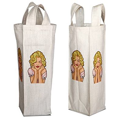 Bonamaison Bolsa de Vino de Lona de algodón Impresa digitalmente, Bolsa de Botella, Tapas de Botella de Vino, Bolsa de Soporte de Vino, tamaño: 16,5 x 31,5 x 7,5 cm