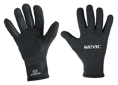 SEAC Prime Guantes de Buceo de Neopreno de 2 mm, Forro de Nailon, Palma Antideslizante, Unisex-Adult, Negro, XXL