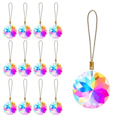 LUMITI Lot de 12 Boules de Noël en Verre de Cristal, Mini Prisme Rond de 3,5 cm, décorations de Sapin de Noël, décoration à Suspendre pour fête de Mariage, décoration d'intérieur (Cristal AB)