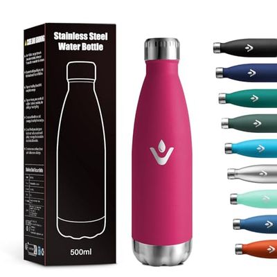 Borraccia Termica 500ml, Borraccia Riutilizzabile, Bottiglia Acqua in Acciaio Inox, senza BPA, Antigoccia, Isolamento Doppia Parete per Scuola, Bambini, Ufficio, Sport, Palestra, Campeggio e Viaggi