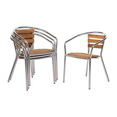 Bolero Lot de 4 fauteuils en aluminium et frêne 570 x 560 x 760 mm