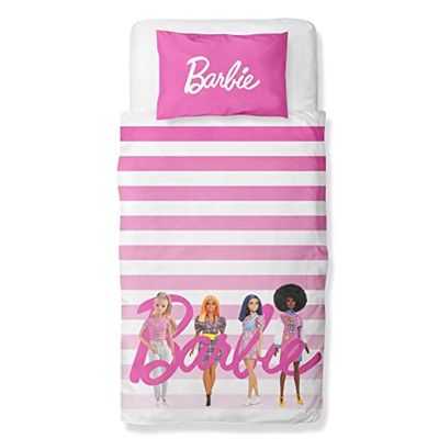 Barbie Officiële Eenpersoons Childs Dekbedovertrek Set |Sweet Design Omkeerbaar 2-zijdig beddengoed inclusief bijpassende kussensloop | Character World Merken Eenpersoonsbed Set | Polycotton