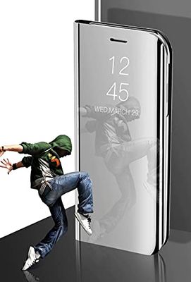 Beschermhoes met spiegel voor Xiaomi Redmi 9C, luxueus, met standfunctie, zilverkleurig