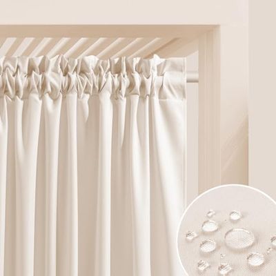 ROOM99 Rideau d'Extérieur avec Passe Tringle Garden Line 155 x 200 cm Largeur x Hauteur Impermeable pour Jardin pergola terrasse Curtain Crème Claire, 1 pièce