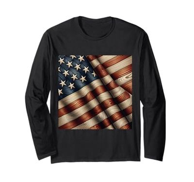 Bandera americana patrón de grano de madera bandera estadounidense patriótica Manga Larga