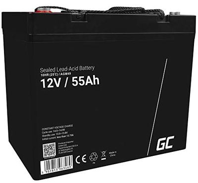 GreenCell® Rechargeable Batterie AGM 12V 55Ah accumulateur au Gel Plomb Cycles sans Entretien VRLA Battery étanche | Photovoltaïque | Caravane Energie Solaire Batterie Voiture | Fauteuil Roulant