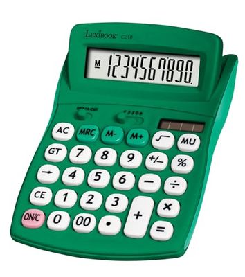 Lexibook - FRUITIES® Calculadora de sobremesa con Pantalla inclinable, 10 dígitos, Funciones básicas y avanzadas, Teclas Grandes, Alimentación Solar y a Pilas, Verde, C210B