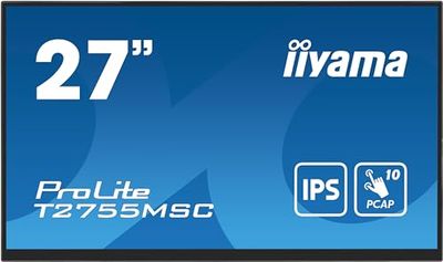 iiyama T2755MSC-B1 27" IPS Bonded PCAP 10P Táctil, 1920x1080, Flat Bezel Free Glass Front, HDMI, Displayport, 360cd/m², USB Hub 2X 3.2, Altavoces, Cámara Web incorporada & Micrófono, Bookstand