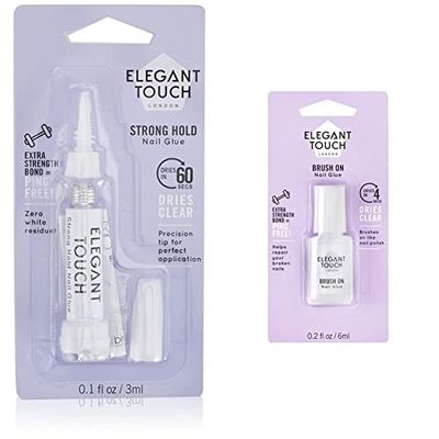 Elegant Touch Firm Hold Glue 3G Nail Care Tools & Brush On Nail Glue Clear 6ml