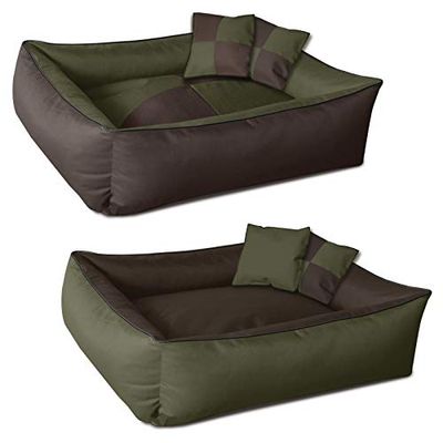 BedDog® hondenmand MAX QUATTRO 4in1, vierkant hondenkussen, grote hondenbed, hondensofa, met afneembare hoez, wasbaar, XXL, bruin/groen