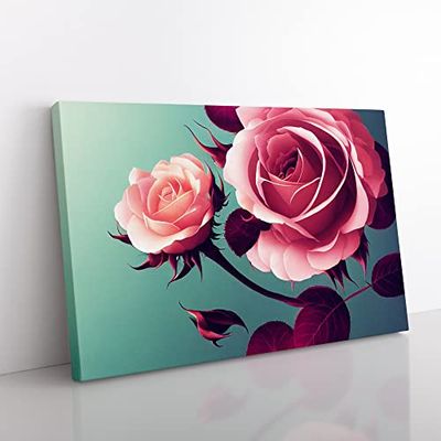 Magical Rose Flowers Canvas Wall Art Print Ready to Hang, Framed Picture for Living Room Bedroom Home Office Décor, 76x50 cm (30x20 Inch)