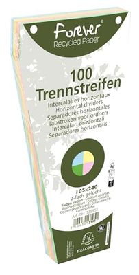 Exacompta - Réf. 13595E - Carton de 6 paquets de 100 fiches intercalaires trapézoïdales unies perforées Forever - 105x240mm - Couleurs assorties