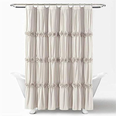Lush Decor, Tenda da doccia neutra Darla con motivo floreale increspato, stile rustico, 72 x 72 cm