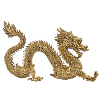 FIGURA RESINA ESPEJO 52X14X32 DRAGON DORADO