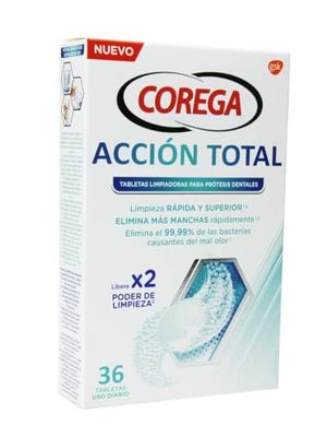 Corega Max Acción Total, Tabletas Limpiadoras Para Prótesis Dental, Cuidado e Higiene Oral Integral, Pastillas de Limpieza Diaria, Limpieza Profunda, 36 Tabletas