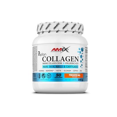 Amix™ Marine Peptan® Collagen Drink - Colágeno Marino Peptan® con Ácido Hialurónico, Vitaminas C y E, Zinc, Selenio y Biotin - Complemento alimenticio - Polvo - 300 g - Sabor: Tropical