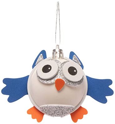 Baker Ross FE975 Sneeuwuil bal set - Pak van 6, Maak je eigen kerstversieringen, Feestelijke boomversieringen voor kinderen om te versieren en weer te geven, Hangende decoraties voor kerstbomen