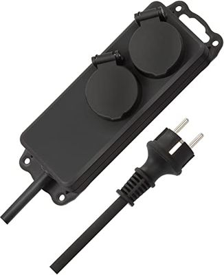 Brennenstuhl Distribuidor de tomadas de energia IP44 2 vias (extensão de tomadas de energia para obras e uso permanente em exteriores, cabo de 2 m) preto