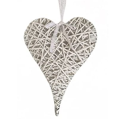 Vacchetti Cuore Vimini Intrecciato Bianco con Fiocco, Piccolo