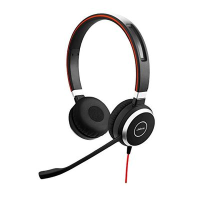 Jabra Evolve 40 MS – Auriculares Estéreo Certificados para Microsoft Teams para VoIP Softphone – Cancelación Pasiva de Ruido – Cable USB-C con Unidad de Control – negro