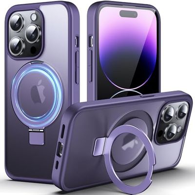 DASFOND Mag-Stand ontworpen voor iPhone 14 Pro hoesje, opgewaardeerd [All-in-1] [Compatibel met Mag-Safe] onzichtbare ringstandaard doorschijnend mat telefoonhoesje voor iPhone 14 Pro 6,1 inch, paars