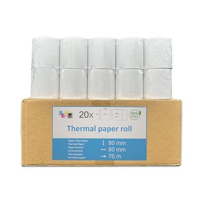 recharge de 20 bobine papier thermique pour caisse enregistreuse ticket de caisse standard rouleau 80 x 80 mandrin 12 mm papier thermique 50 g pour caisse enregistreuse imprimante balance thermique