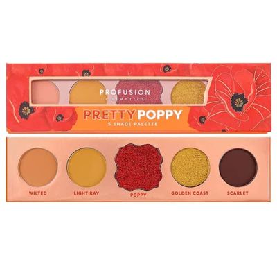 Profusion Cosmetics Floral Inspired 5 Shade Matte Eyeshadow Palette Features Richly Pigmented and Easy to Blend Shades, Ideal for Creating Vibrant Looks with Skin Friendly Formula - PRETTY POPPY