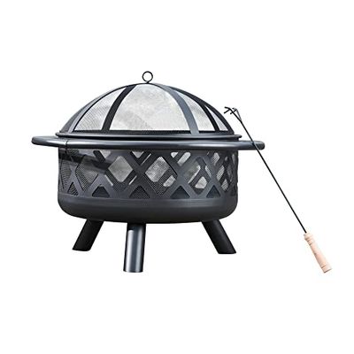 Teamson Home Braséro de Jardin à Bois Chauffage extérieur Acier Foyer Rond 75cm avec Couvercle de Protection et tisonnier Noir CU296