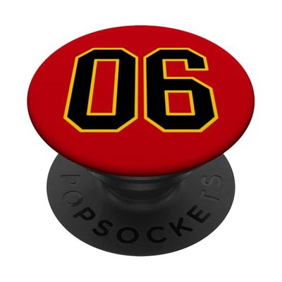 Número 6 en estilo deportivo universitario negro y amarillo PopSockets PopGrip Adhesivo